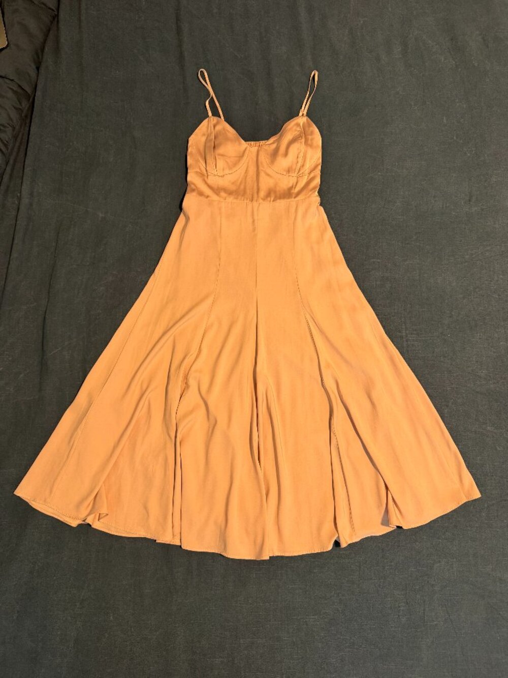 NWT Express Blush Satin Bustier Cutout Back Fit & Flare Midi Dress Size S
